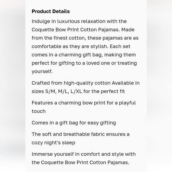 Pink Bow Cotton Pajama Set BNWT - Picture 7 of 7